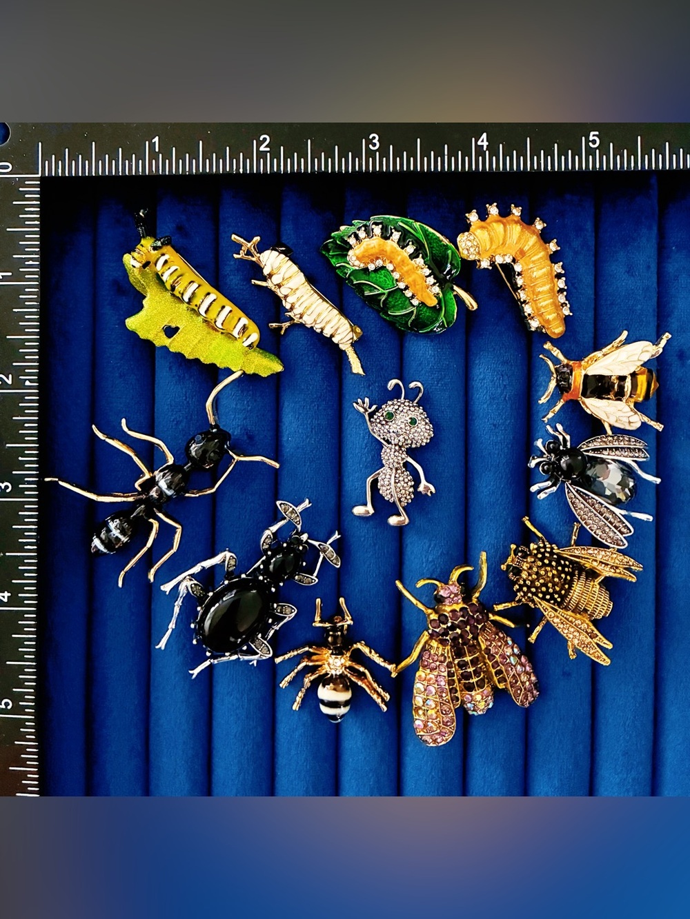 Insect Bug Brooch Lot 12pc Bee Ant Caterpillar Rhinestone Pin